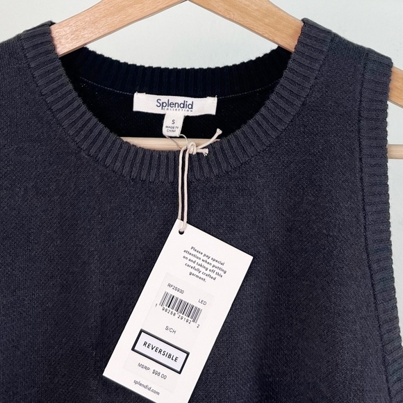 NWT Splendid Isla Reversible Black/Grey Sleeveless Sweater Tank Cashmere Blend - Picture 4 of 6
